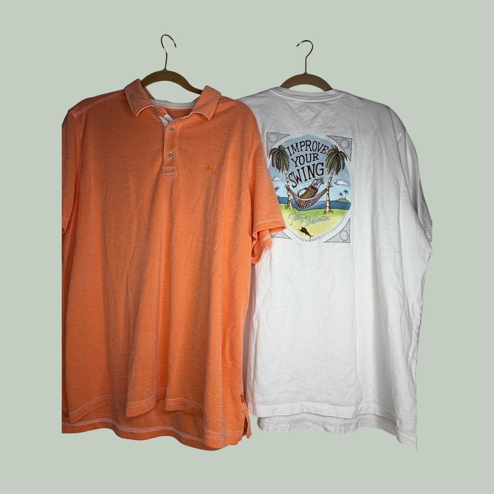 Tommy Bahama Mens XL Bundle Orange Polo & White Improve Your Swing Graphic Tee